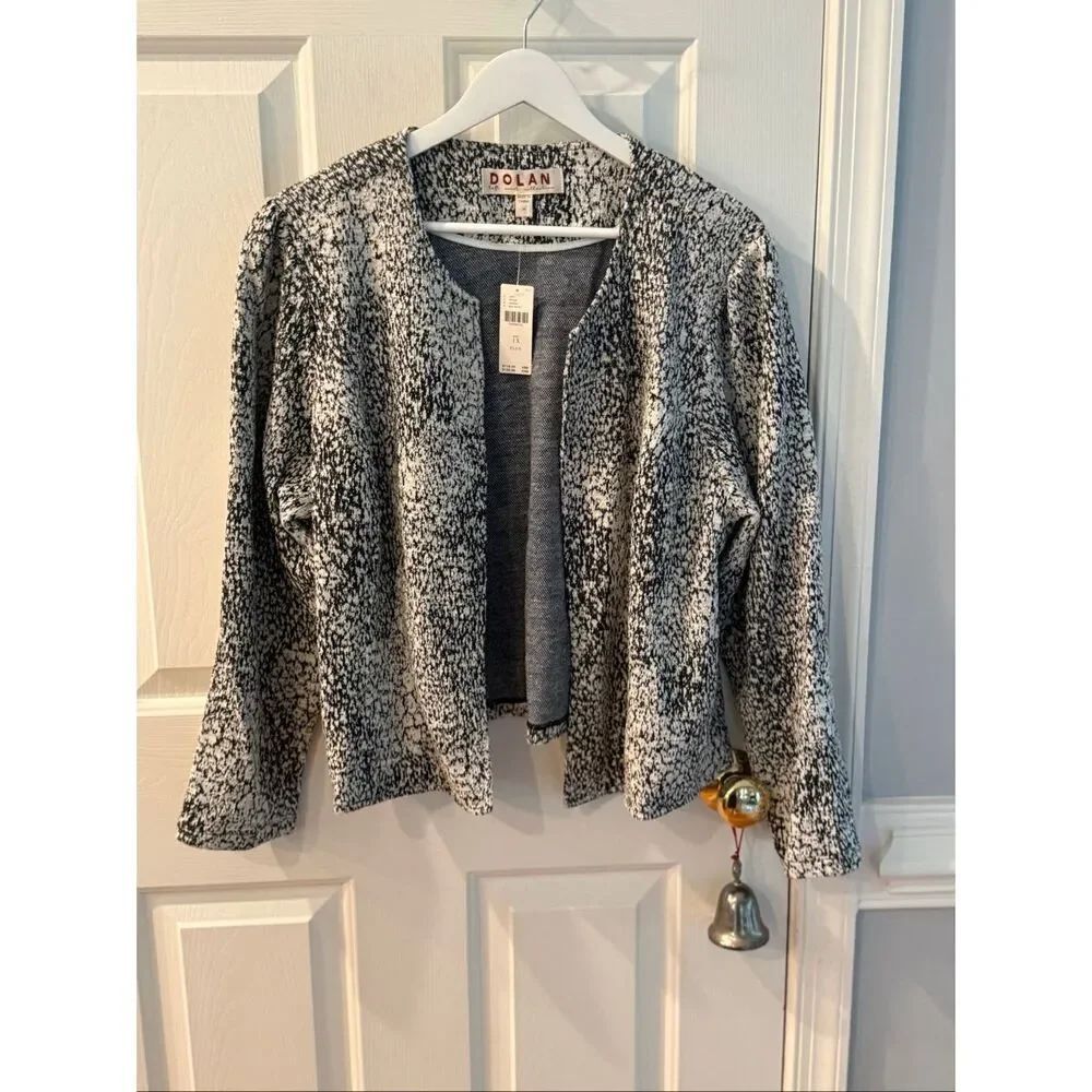 Dolan Anthroologie Open Front Black & White Marled Knit Blazer sz 1X NWT